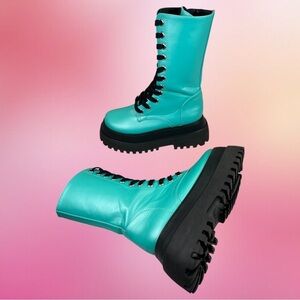 Dolls Kill | Current Mood Teal Platform Combat Boots
